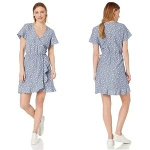 J. Crew Printed Chambray Ruffle Faux-Wrap Midi Dress Size Medium